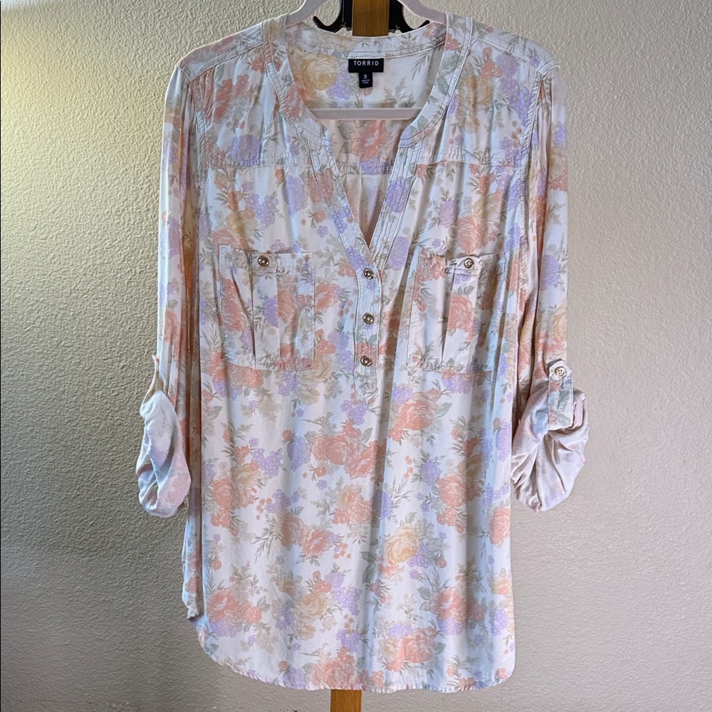 Torrid Soft Floral Button-Up Blouse
